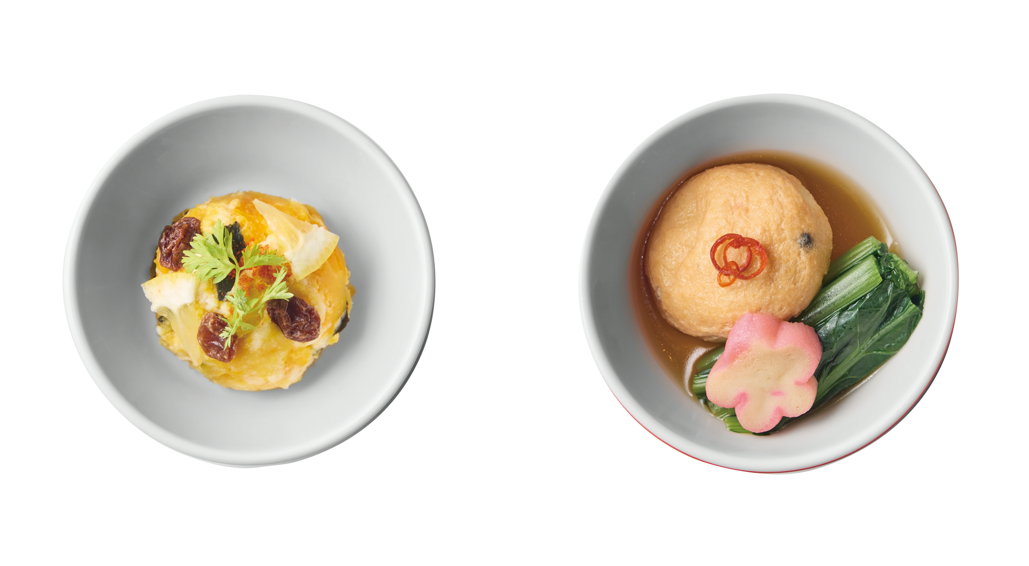 広島東急REIホテル朝食［秋の限定メニュー］瀬戸内レモン入りカボチャサラダ、［秋の限定メニュー］広島県産小松菜とがんもの含め煮